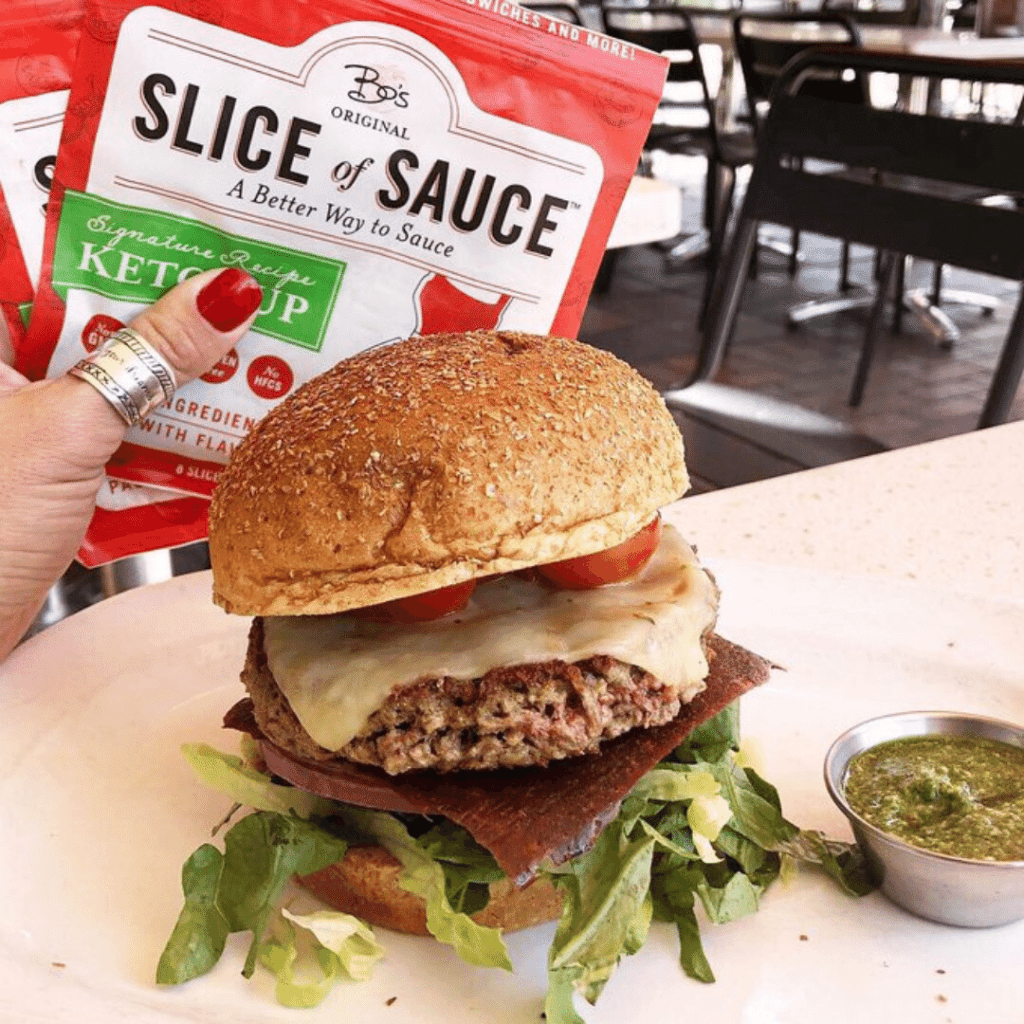 Slice of Sauce in burger with packet