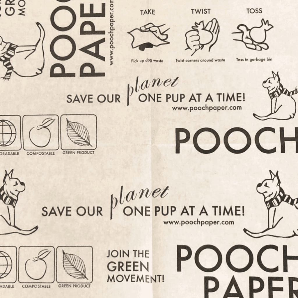 A sheet of Pooch Paper with instructions on how to use it