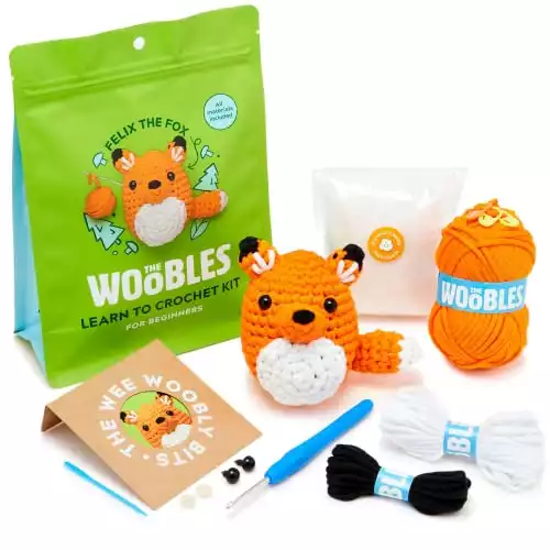 The Woobles Beginners Crochet Kit with Easy Peasy Yarn, Crochet Kit for Complete Beginners with Step-by-Step Video Tutorials, Felix The Fox