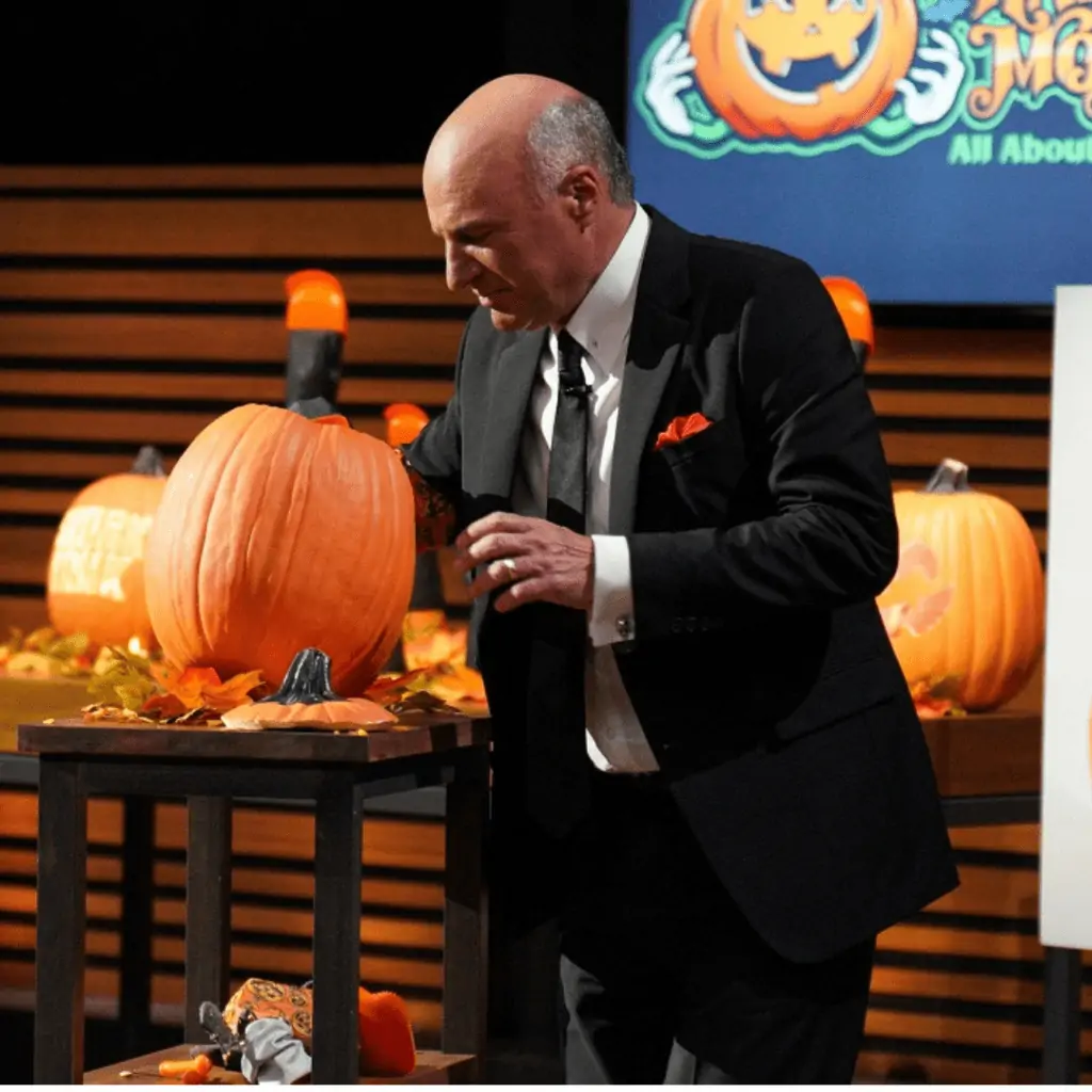 Kevin O'Leary tries out the pumpkin glove made by Halloween Moments