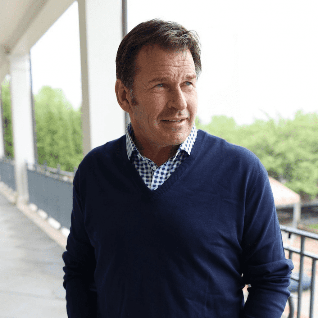 Collars and Co. shirt being modelled by Nick Faldo